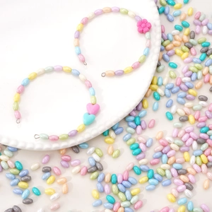 Colorful macaron 4x7mm glass rice beads bracelets with flower and heart charms
