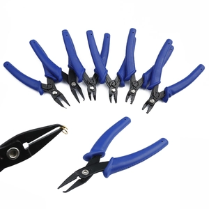 Set of 6 blue-handled jewelry pliers with ergonomic grips for DIY crafting and beading