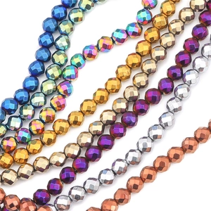 Faceted Hematite Beads Electroplated Metallic Color Loose Round Beads For DIY Jewelry Making Necklaces Bracelets Accessories