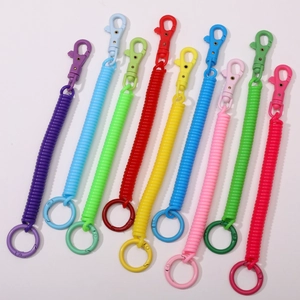 Colorful plastic spiral spring keychains with lobster clasps and rings for DIY projects