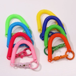 Retractable Spiral Coil Keychain Plastic Elastic Stretchable Spring Key Ring Metal Clasp For Bags Keys Anti-Lost Accessory
