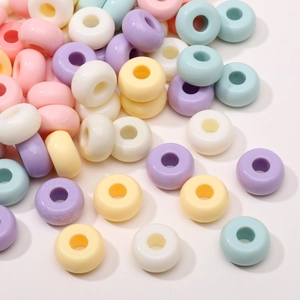Macro view of colorful acrylic macaron beads for DIY jewelry making and necklaces