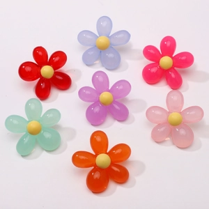 Detail of colorful acrylic tulip-shaped beads for DIY crafts in seven gradient colors