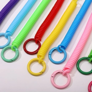 Colorful 17-18cm plastic spiral spring keychains with matching lobster clasp hooks