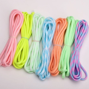Detail showing seven rolls of colorful 4mm paracord for DIY handmade jewelry crafts
