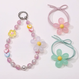 Pastel acrylic flower beads and heart charms for DIY jewelry and hair accessories