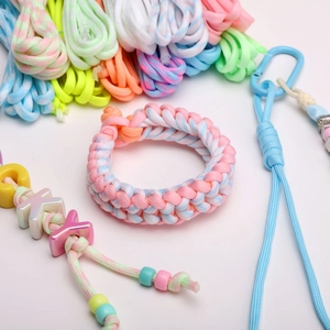 Nylon glow-in-the-dark 4mm paracord bracelets with colorful letter beads and blue carabiner