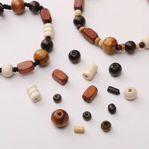 Vintage wooden beads for DIY bracelets showing natural textures and multiple shapes