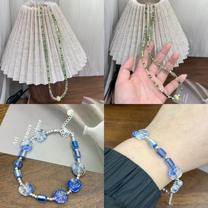 Handmade 5.2x8mm crystal rectangular beads necklace and bracelet in green and blue colors