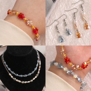 Colorful bear crystal glass bead jewelry set including necklace, bracelet and earrings
