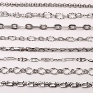 Detailed close-up showing various styles of stainless steel jewelry chains for DIY making