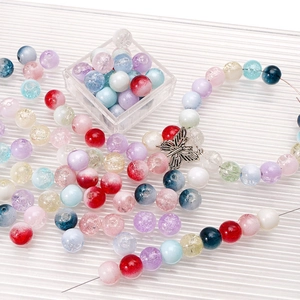 Colorful crackle glass beads set with silver butterfly charm for DIY jewelry making
