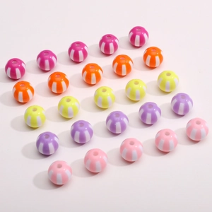 Multi-colored 12mm acrylic watermelon stripe round beads for DIY jewelry making