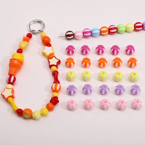 Colorful 12mm acrylic striped beads and star charms set for DIY jewelry making kits