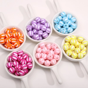 Set of 12mm watermelon stripe acrylic beads in six vibrant colors for DIY jewelry making