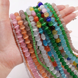 Colorful Cat's Eye Glass Loose Beads For DIY Jewelry Making Bracelet Necklace Round Faceted Olive Shape Beads Accessories