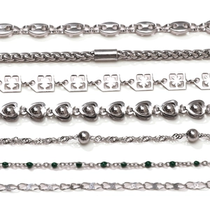 Selection of stainless steel heart and flower DIY jewelry chains for necklace making