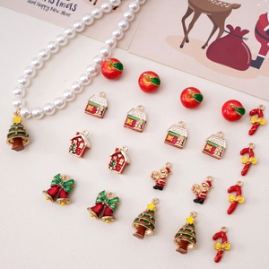 Weihnachtliches Legierungs-Charms und Perlenketten-Set mit Weihnachtsmann und Glocke