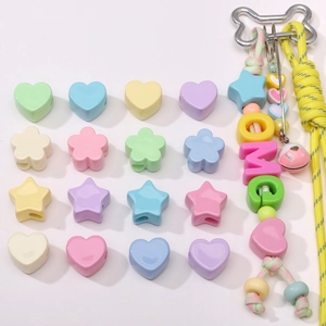 Pastel acrylic star heart and flower beads for DIY jewelry and phone charms making