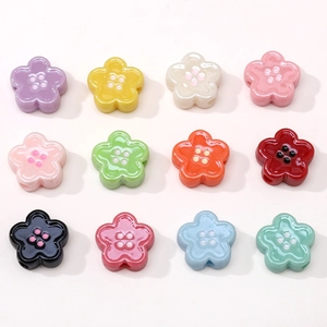 Acrylic Flower Round Button Beads For DIY Jewelry Making Bracelet Phone Charms Handmade Painted Loose Beads Craft Accessory