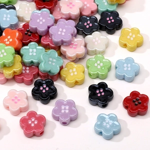 Colorful macaron flower acrylic beads with four-hole button design for DIY jewelry making