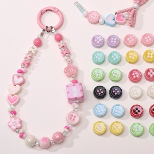 DIY colorful macaron acrylic button beads and heart star flower charm phone chain set