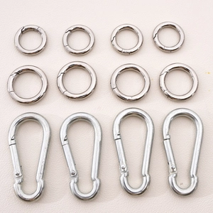 Polished stainless steel spring o-rings and carabiner snap hooks set for DIY keychains