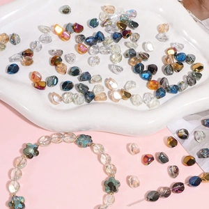 Faceted oval glass beads 7x8mm for DIY jewelry making with mixed colors and shiny finish
