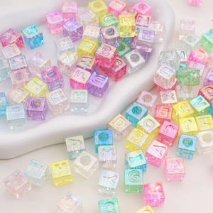 Colorful 12mm iridescent acrylic letter cube beads for DIY jewelry and phone chains