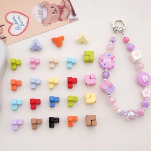 Acrylic painted square beads set for DIY handmade bracelets and phone straps