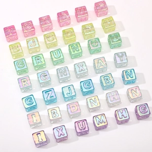 Iridescent ice cube alphabet beads for DIY jewelry making and keychain accessories