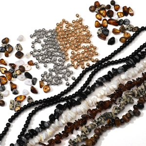 Natural Crushed Stone Mixed Loose Beads Metal Round Beads Glass Beads For DIY Jewelry Bracelet Necklace Accessories