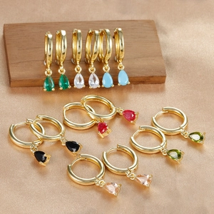 Vintage Copper Pear Shaped Rhinestone Hoop Earrings For Women Elegant Gold Silver Plated Waterdrop Dangle Earrings Jewelry Gift