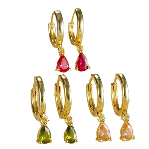 Chic gold-plated hoop earrings featuring colorful teardrop-shaped zircon stones