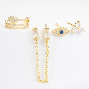 Evil Eye Ohrring-Set mit goldenem Schlangen-Ohrclip und blauen Zirkonia-Steckern