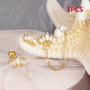 Goldenes Ohrring-Set mit Zirkonia im Marquise-Schliff, Kettentroddel und Kronendesign