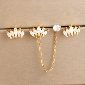 Damen Kupfer Krone Strass Ohrringe Kette Quaste Marquise Eingelegte Ohrstecker Gold Silber Mode Schmuck Kollektion