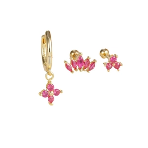 Set di orecchini in argento S925 dorato con zirconi rosa a forma di fiore e corona