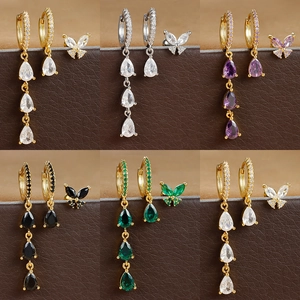 Luxe Koper Zirkonia Vlinder Peervorm Hangende Oorbellen Vlinder Oorknopjes Voor Bruiloft Feest Vrouwen Sieraden Goud Zilver