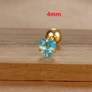 Detailed 4mm heart-shaped blue zircon stud earring with secure gold-tone screw back closure