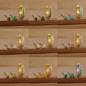 Juego de Pendientes de Cobre y Zirconia de Moda para Mujer Chapado en Oro Plata Pendientes de Botón y Aro Geométricos Joyería