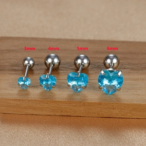 Detailed comparison of four heart-shaped blue zircon screw-back studs in different sizes