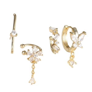 18k gold plated flower butterfly earrings set with zircon tassels and ear cuffs