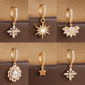 Pendientes Colgantes Elegantes de Cobre con Strass para Mujer Chapados en Oro Forma de Abanico de Estrella Joyería