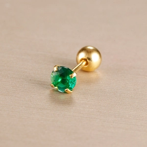 Minimalist gold screw back cartilage earring with green round-cut zircon stone
