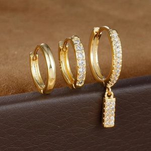Driedelige set gouden S925 sterling zilveren oorringen met schitterende zirkonia stenen
