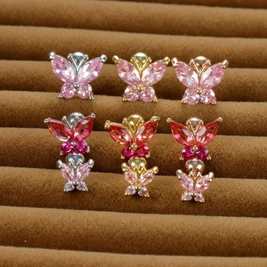 Stainless Steel Butterfly Cartilage Stud Earrings For Women Shiny Rhinestone Inlaid Piercing Jewelry With Screw Ball Back