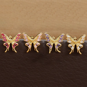 Trendy 316L Stainless Steel Butterfly Stud Earrings For Women Gold Plated Marquise Rhinestone Piercing Screw Back Jewelry