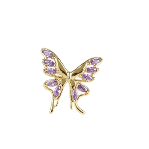 316L titanium steel gold-plated butterfly stud earring with purple zircon inlay