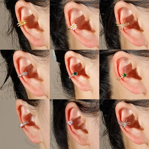 Kupfer Strass Schleife Herz Stern Ohrmanschette Für Damen Ohne Piercing Leichter Luxus Elegant Clip Auf Ohrringe Schmuck Zubehör